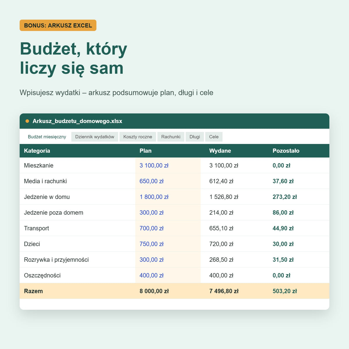 Budżet domowy bez stresu – poradnik PDF + arkusz Excel